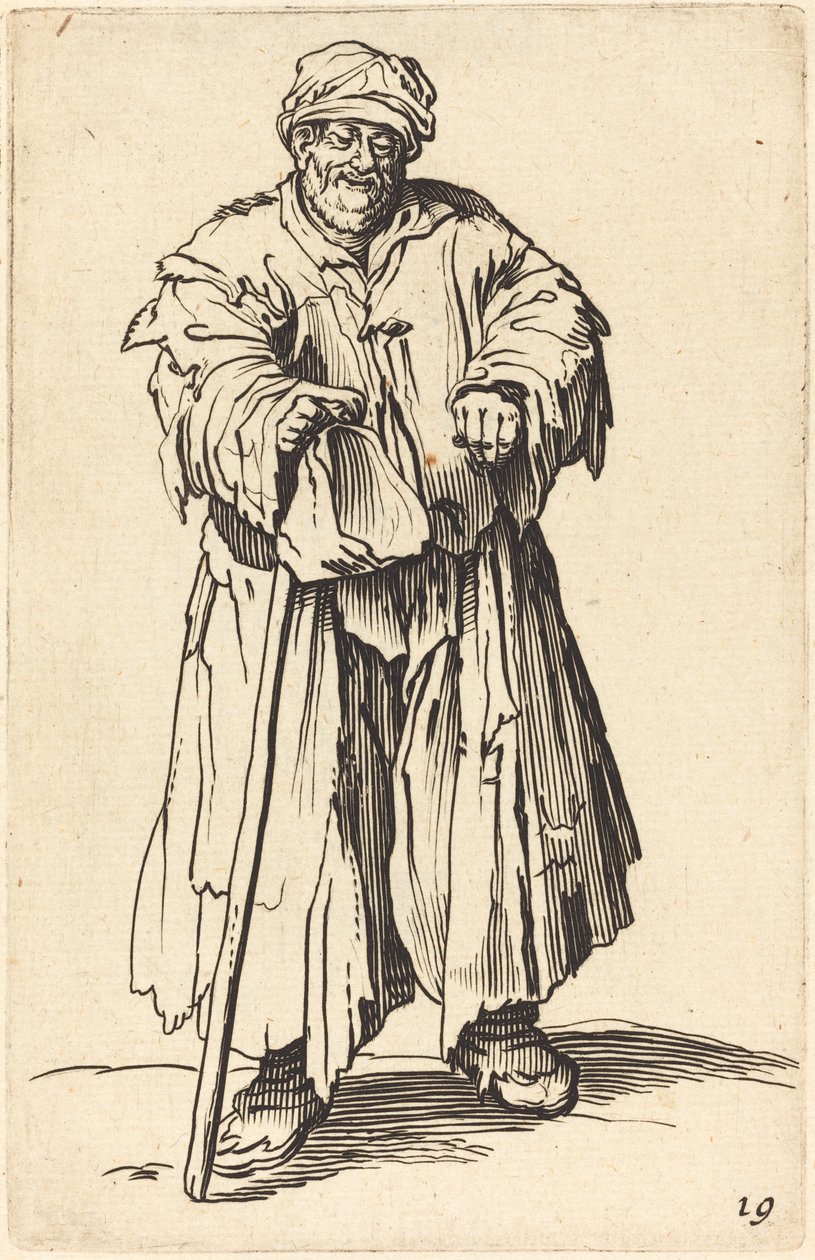 Mendigo gordo con la mirada baja de After Jacques Callot