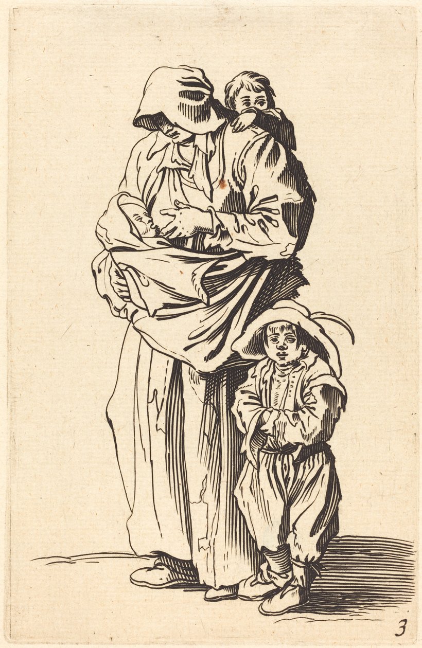 Madre y tres niños de After Jacques Callot