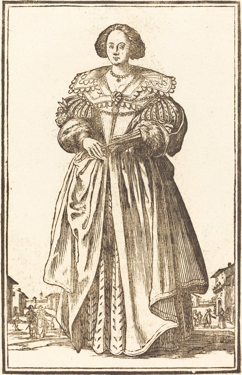 Mujer noble con abanico de After Jacques Callot