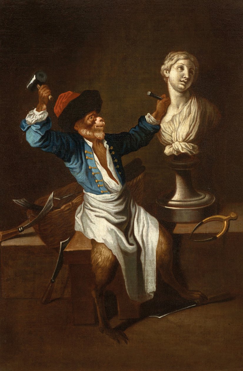 Un mono como escultor F 18Jh de after Jean Antoine Watteau