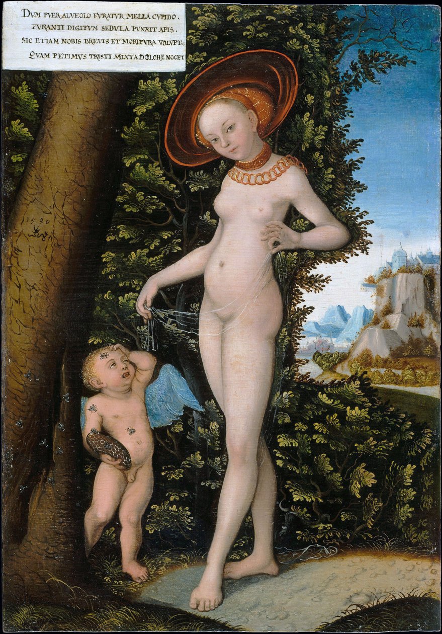 Venus y Cupido, el ladrón de miel de after Lucas Cranach the Elder