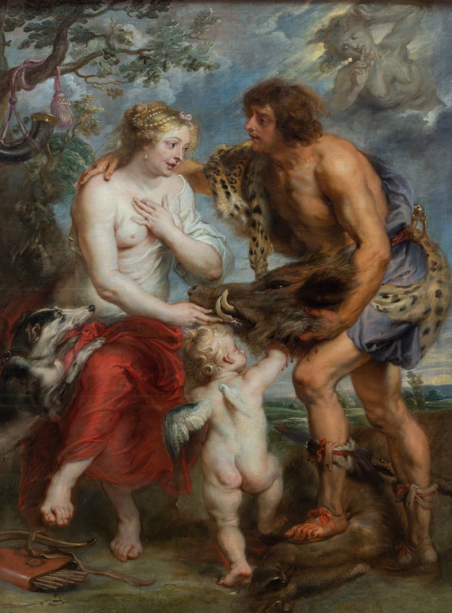 Alemán: Meleagro y Atalante Meleagro entrega la cabeza del jabalí de Calydon a Atalanta de after Peter Paul Rubens
