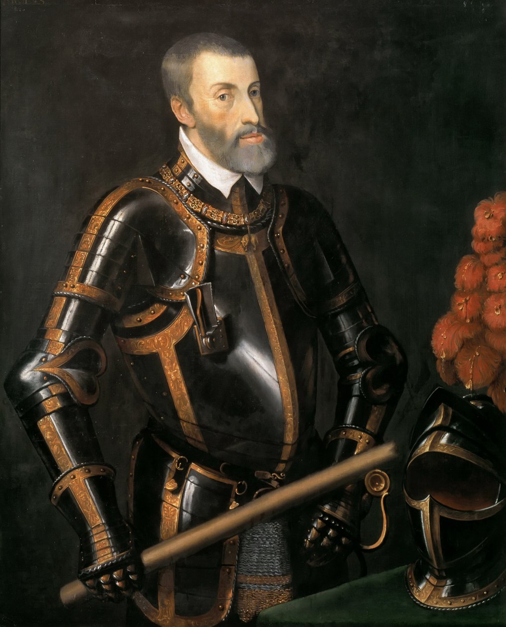 Alemán: Emperador Carlos V (1500-1558) con armadura, retrato de medio cuerpo del emperador Carlos V con armadura de after Titian