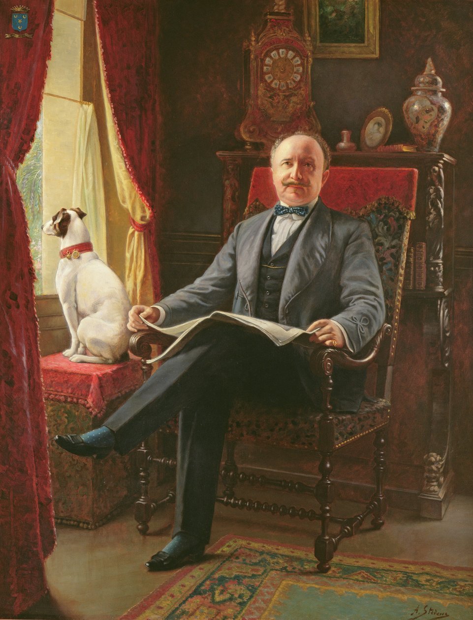 Retrato de M. le Comte de C. con su perro de Agapit Stevens