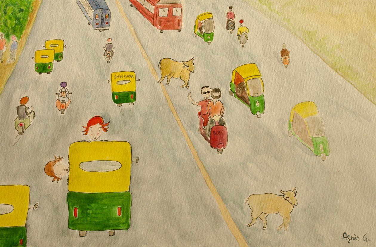 El viaje, Delhi, 2015 , acuarela sobre papel de Agnes Girardon