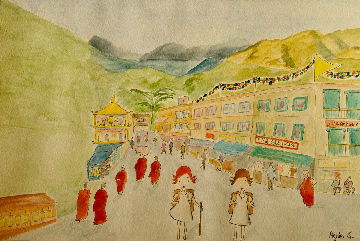El viaje, Dharamsala, 2015 , acuarela sobre papel de Agnes Girardon
