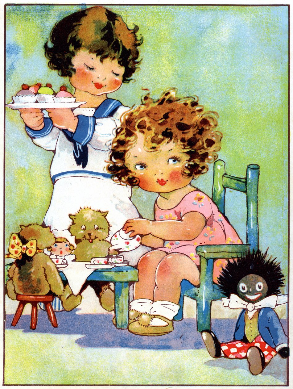 Niñas jugando al comedor, c.1920 (ilustración de Agnes Richardson