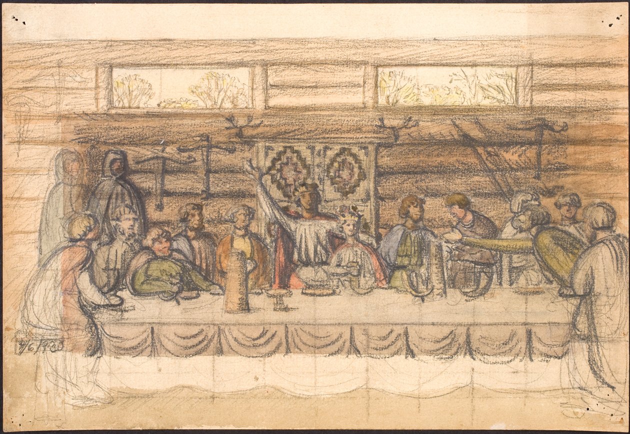 Borrador temprano de Valdemar Sejr y el banquete en Lyø de Agnes Slott Møller
