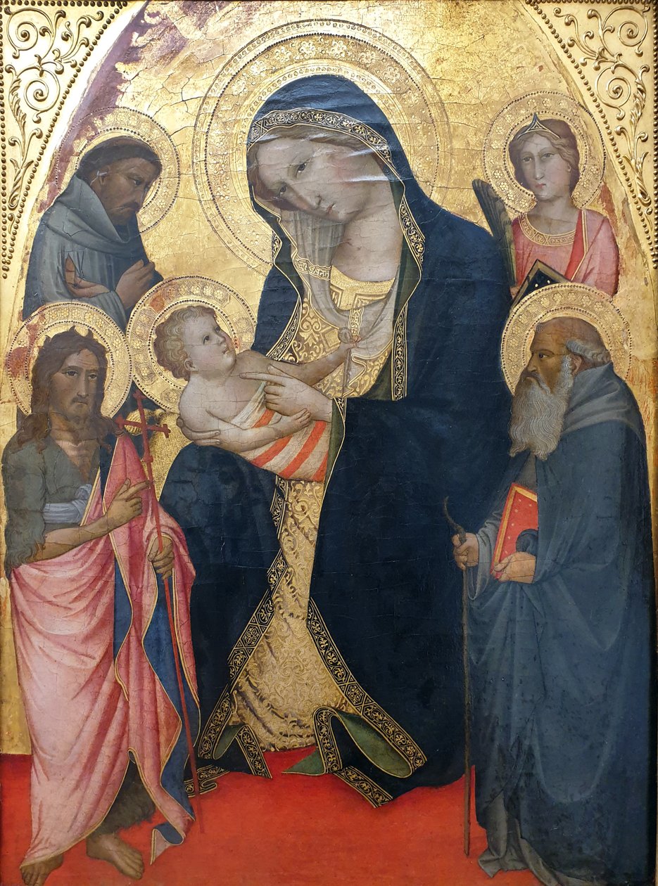 Alemán: Maria mit dem Kind und den Heiligen Johannes der Täufer, Franziskus, Antonius Abbas und einer weiblichen Märtyrerin Madonna with the child, St. John the Baptist, St. Francis and St. Anthony and a martyr de Agnolo Gaddi