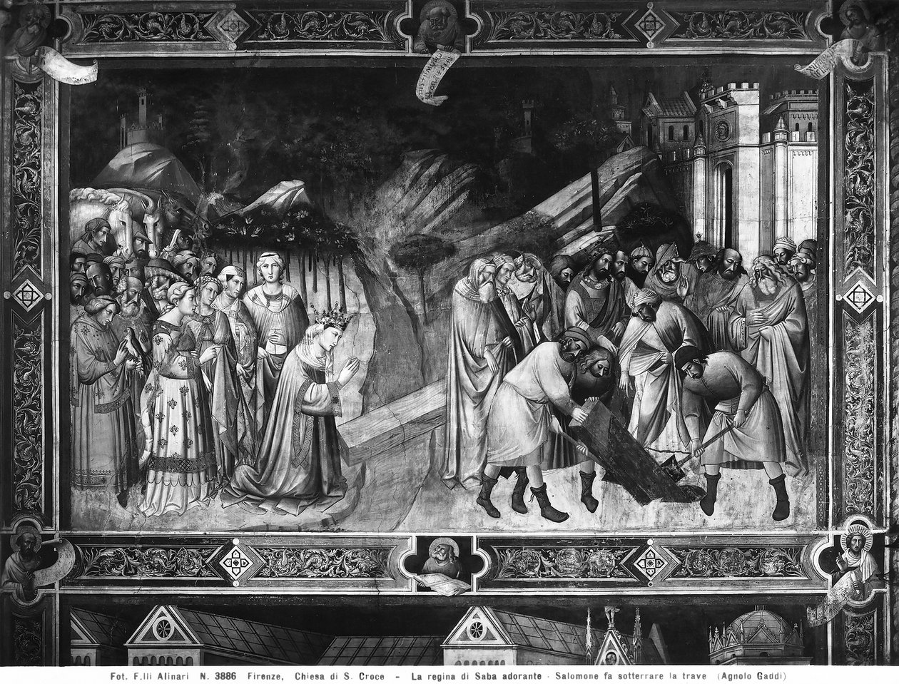 Reina de Saba adorando la cruz y Salomón enterrando uno de los maderos de la cruz de Agnolo Gaddi