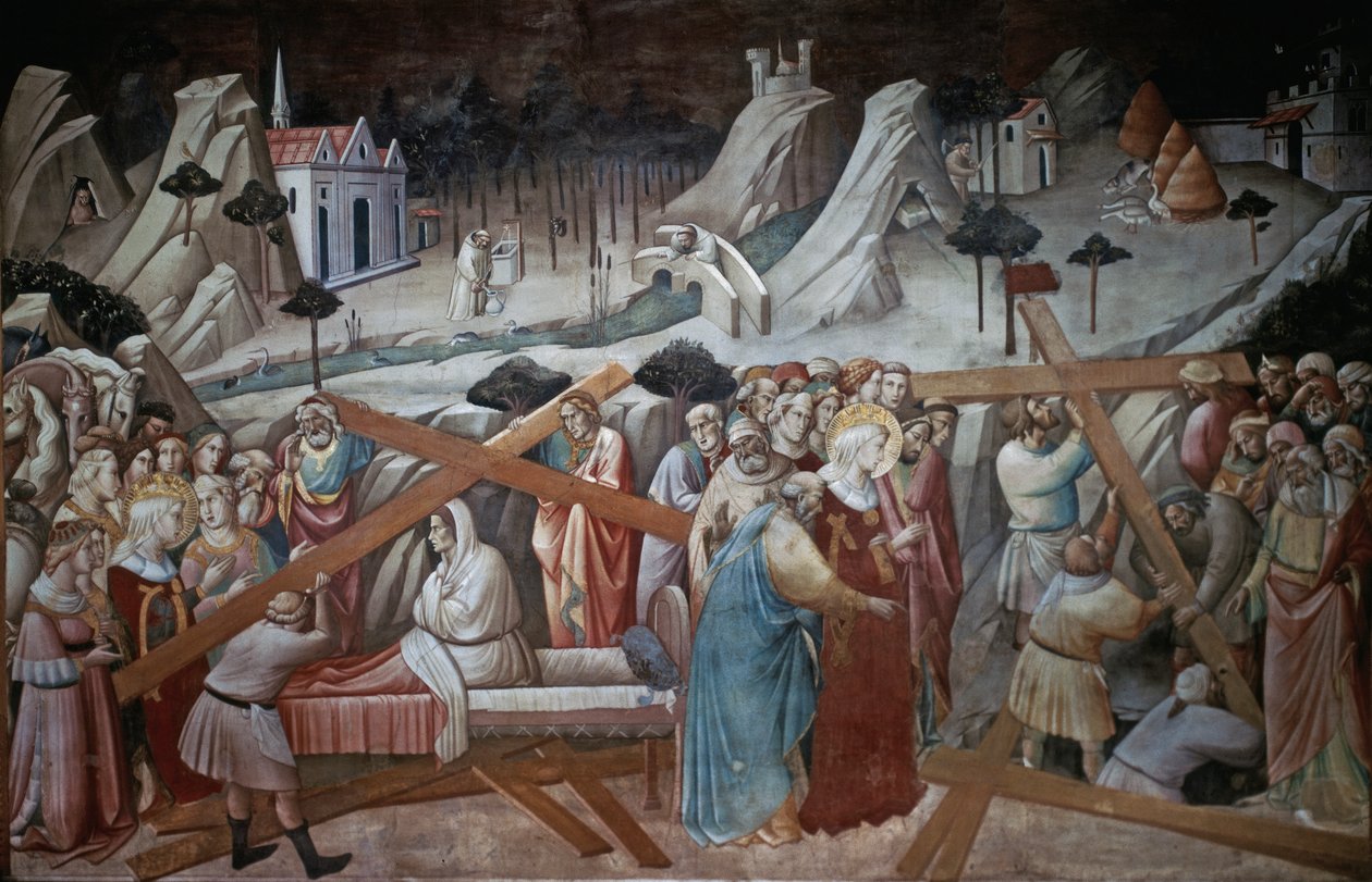 Santa Elena excava para encontrar la Verdadera Cruz, del Ciclo de la Leyenda de la Verdadera Cruz por Agnolo Gaddi, capilla de la Basílica de Santa Croce, Florencia, c.1380 de Agnolo Gaddi