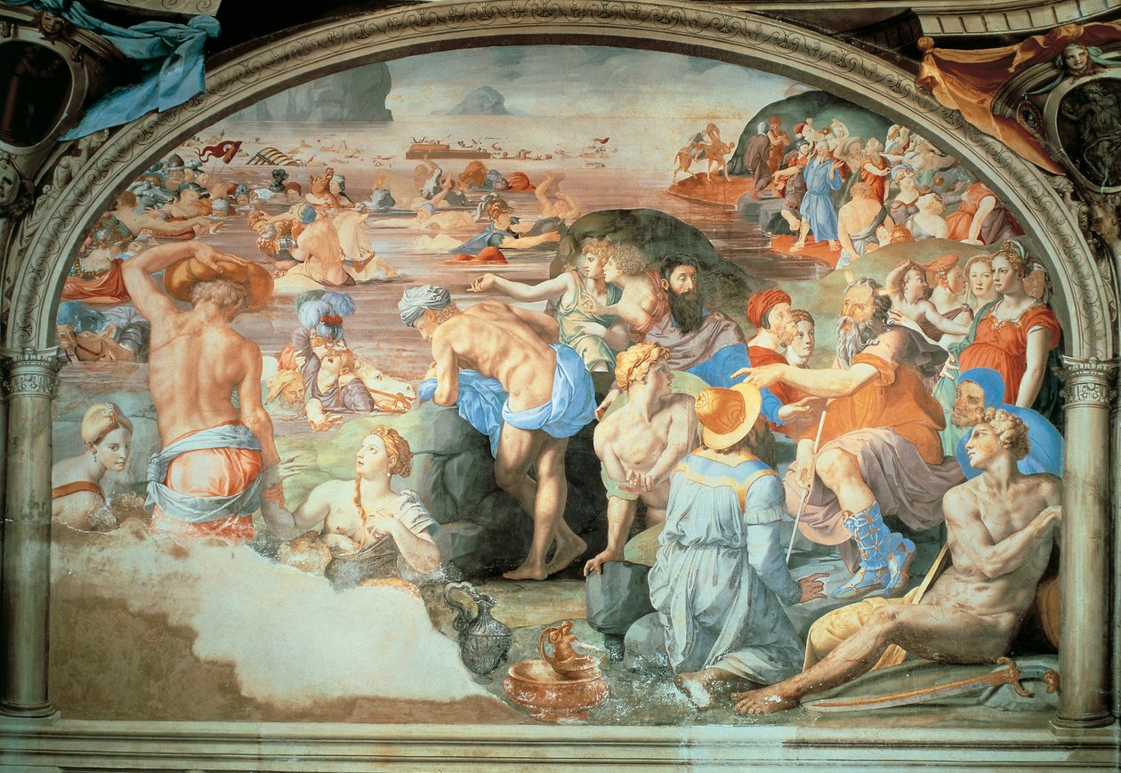 Cruce del Mar Rojo, fresco por Agnolo Bronzino (1503-1572), Palazzo Vecchio, Florencia, Italia de Agnolo Bronzino