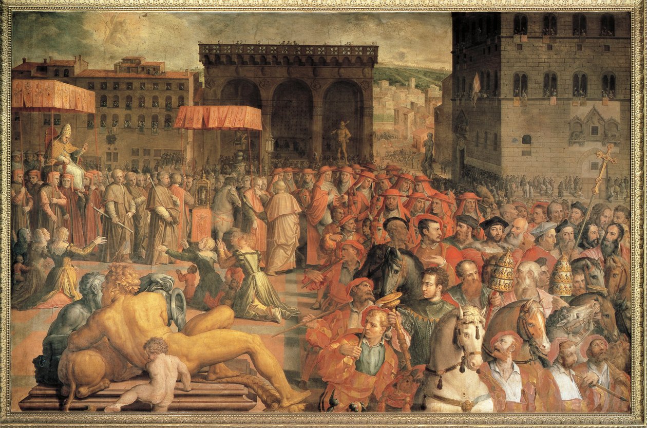 Italia, Florencia, El Papa León X (Giovanni de Medici) regresando a Florencia después de su elección de Agnolo Bronzino