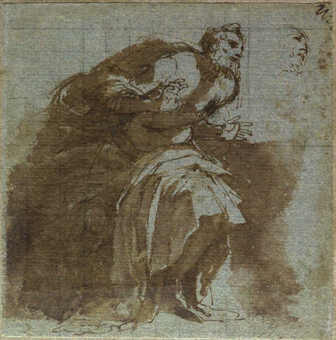 Figura senil asombrada (detalle) de Agostino Carracci