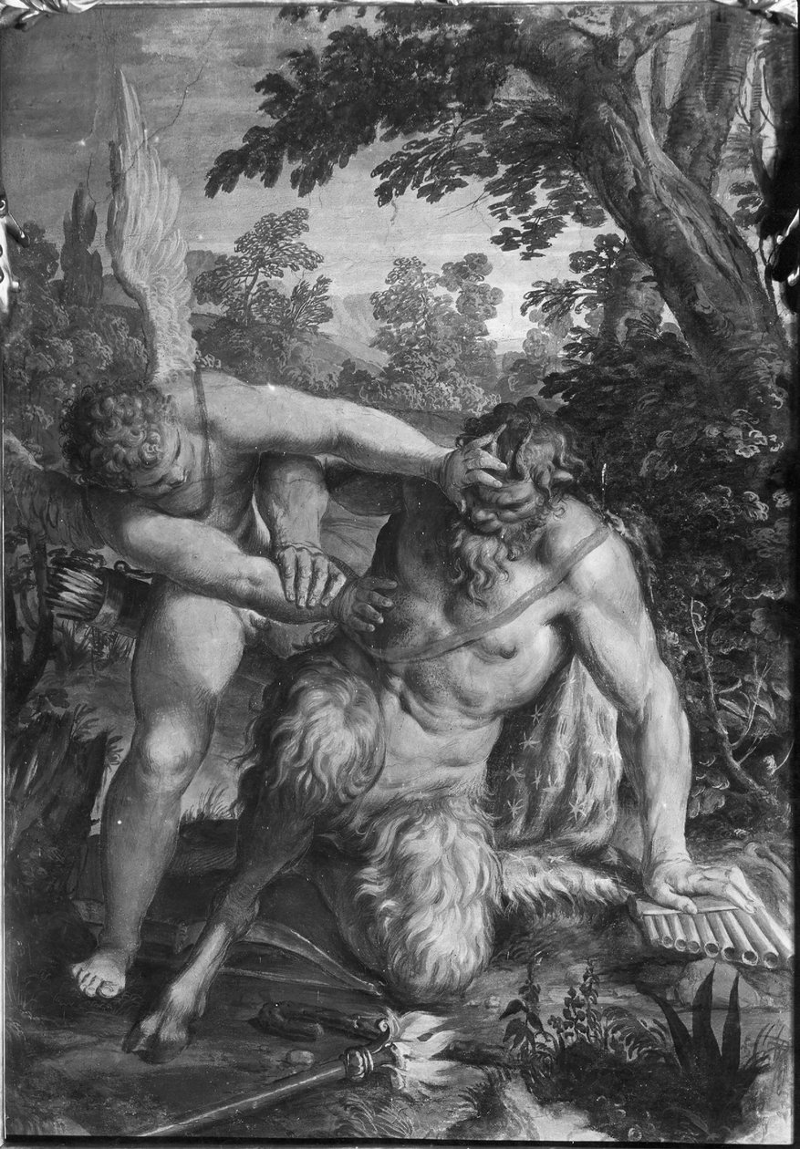 Cupido y Pan de Agostino Carracci