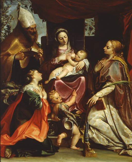 Madonna con niño y santos de Agostino Carracci