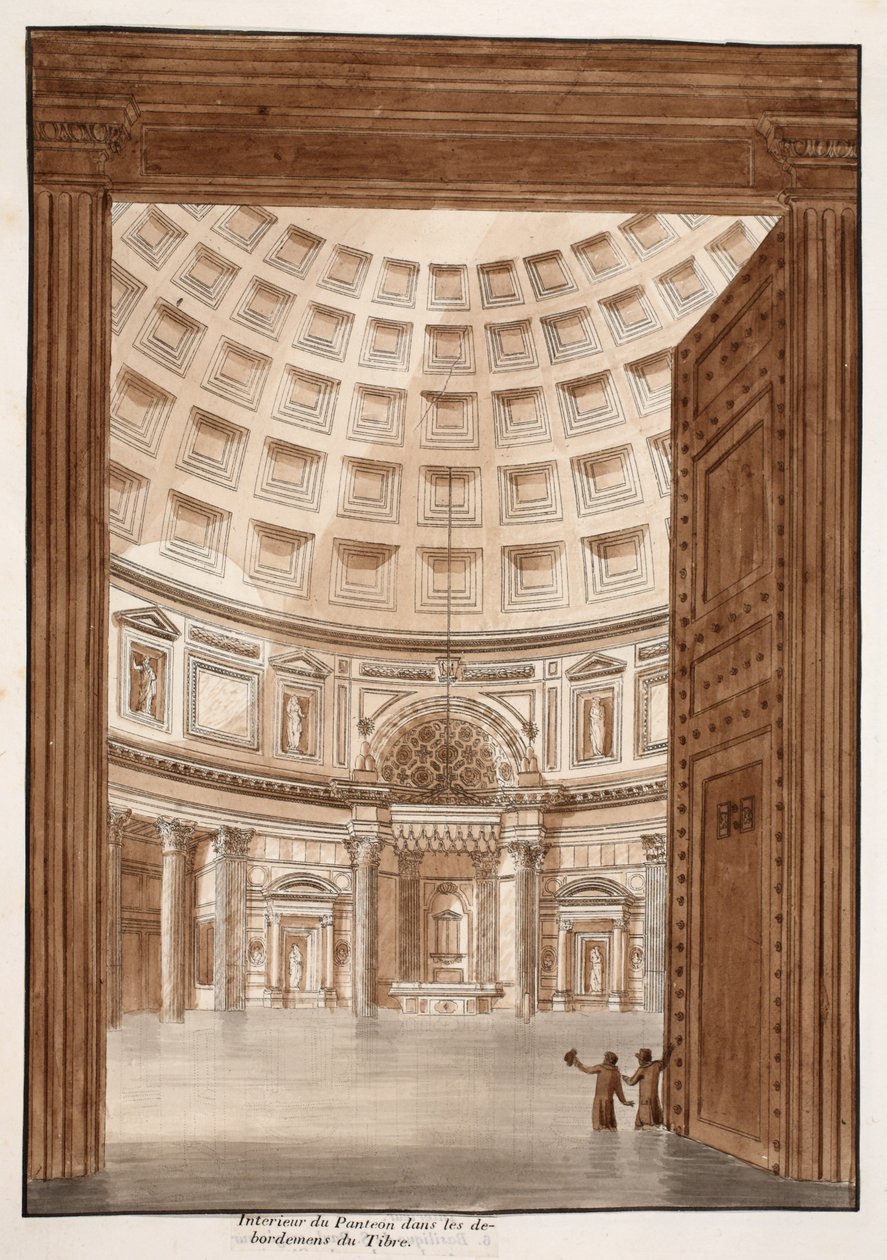 Interior del Panteón después de que el Tíber rompiera sus orillas, 1833 de Agostino Tofanelli