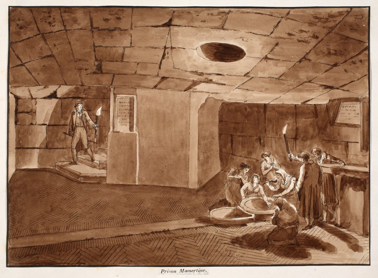 Prisión Mamertina, 1833 (aguafuerte con lavado marrón) de Agostino Tofanelli