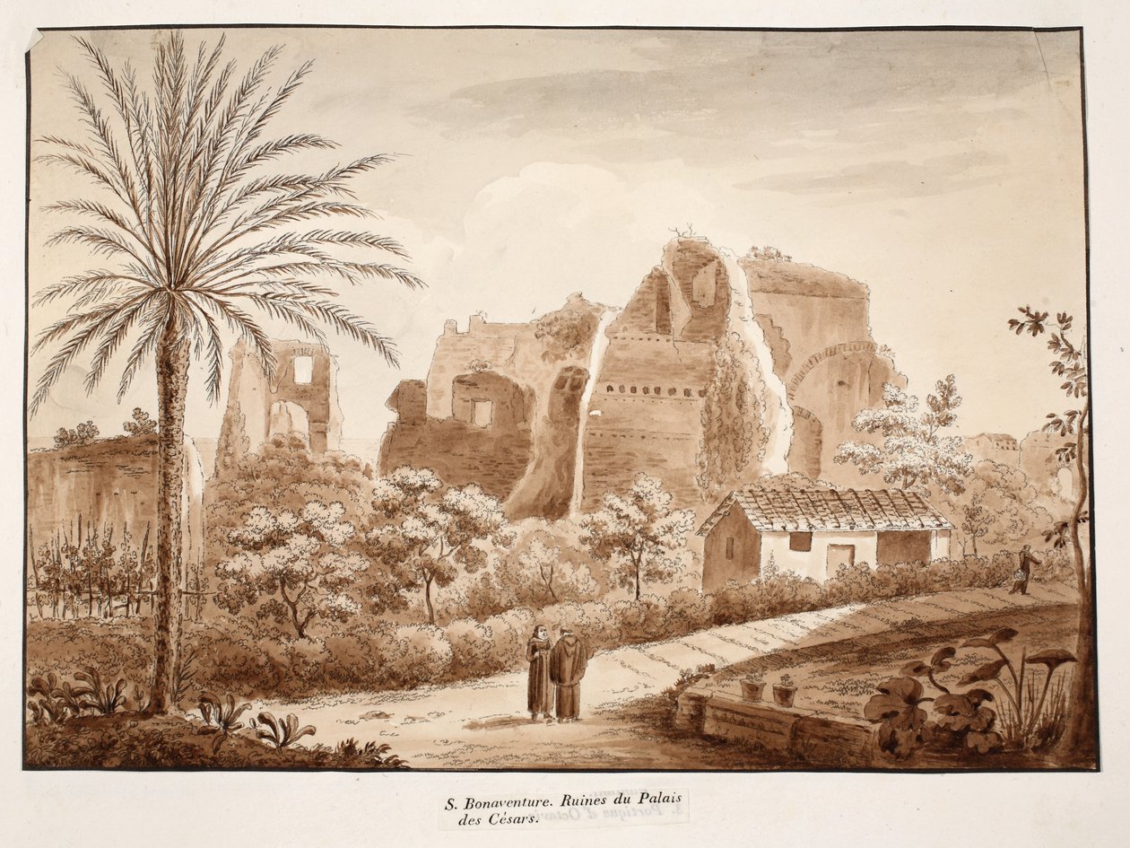 San Bonaventura y las ruinas del Palacio de los Césares, 1833 de Agostino Tofanelli