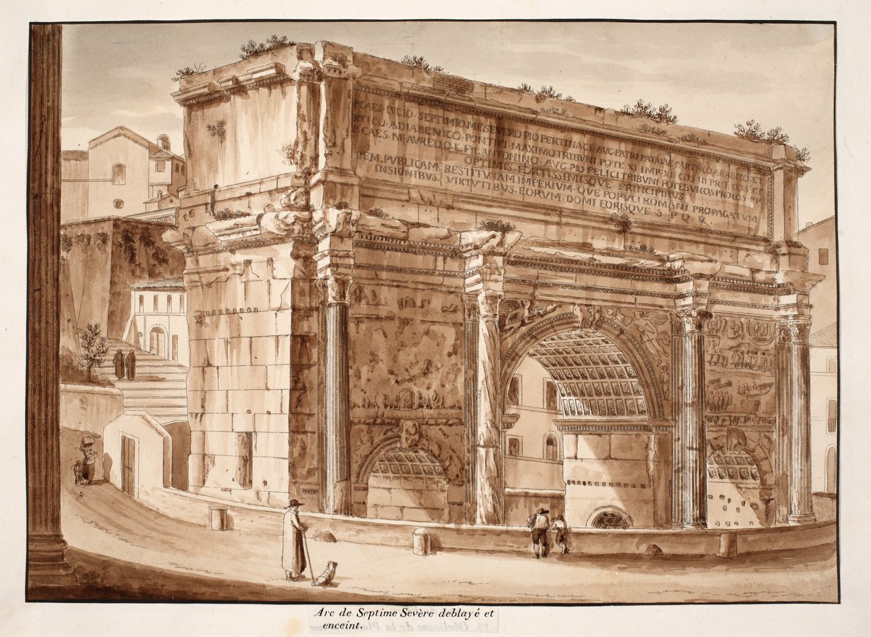 El Arco de Septimio Severo, excavado y rodeado por una pared, 1833 de Agostino Tofanelli