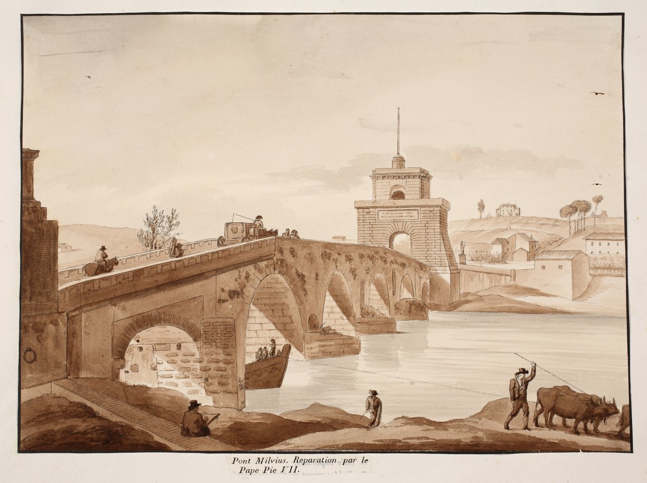 La restauración del Ponte Milvio por el Papa Pío VII, 1833 de Agostino Tofanelli