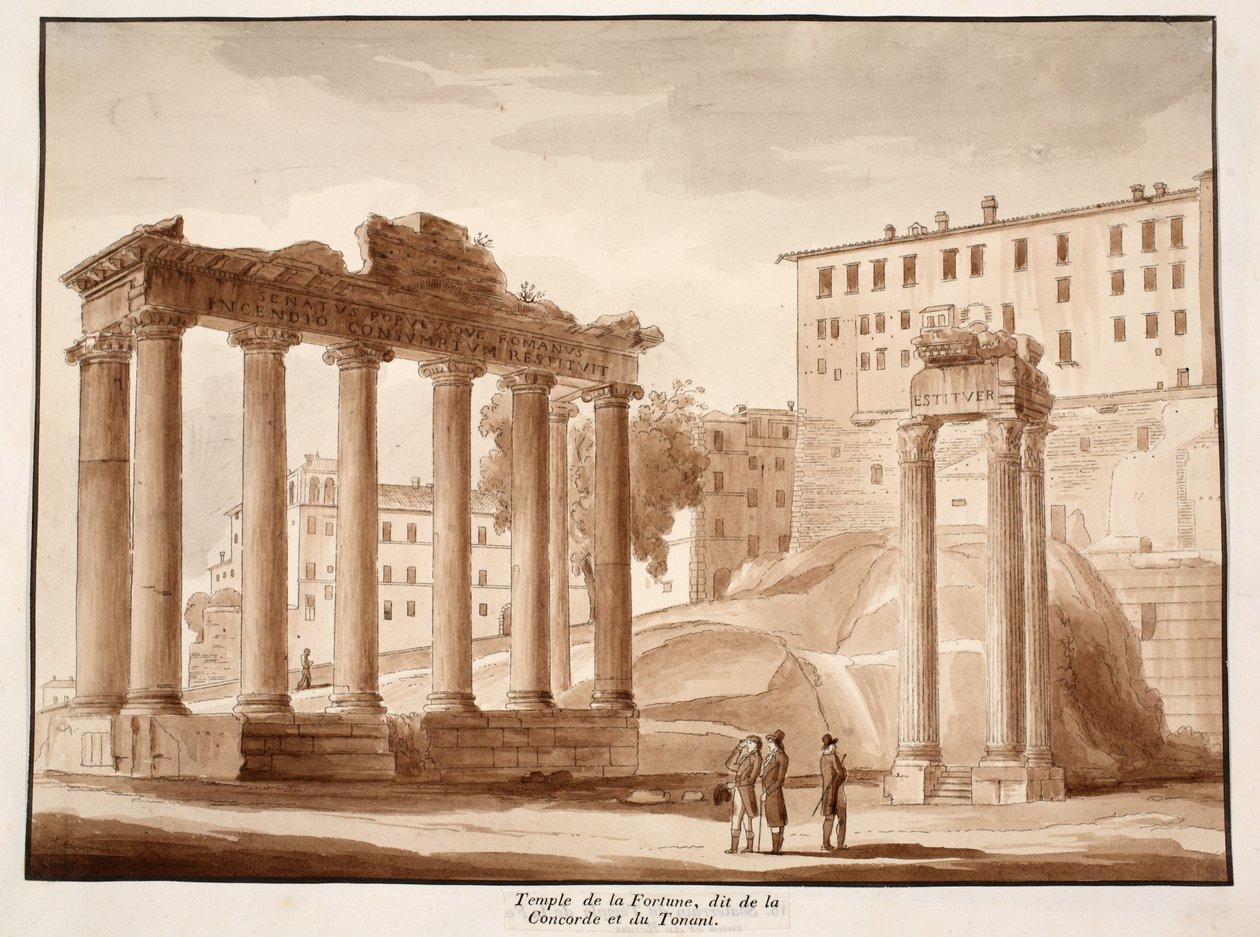 El Templo de la Fortuna, conocido como el Templo de la Concordia y el Templo de Júpiter Tonante, 1833 de Agostino Tofanelli