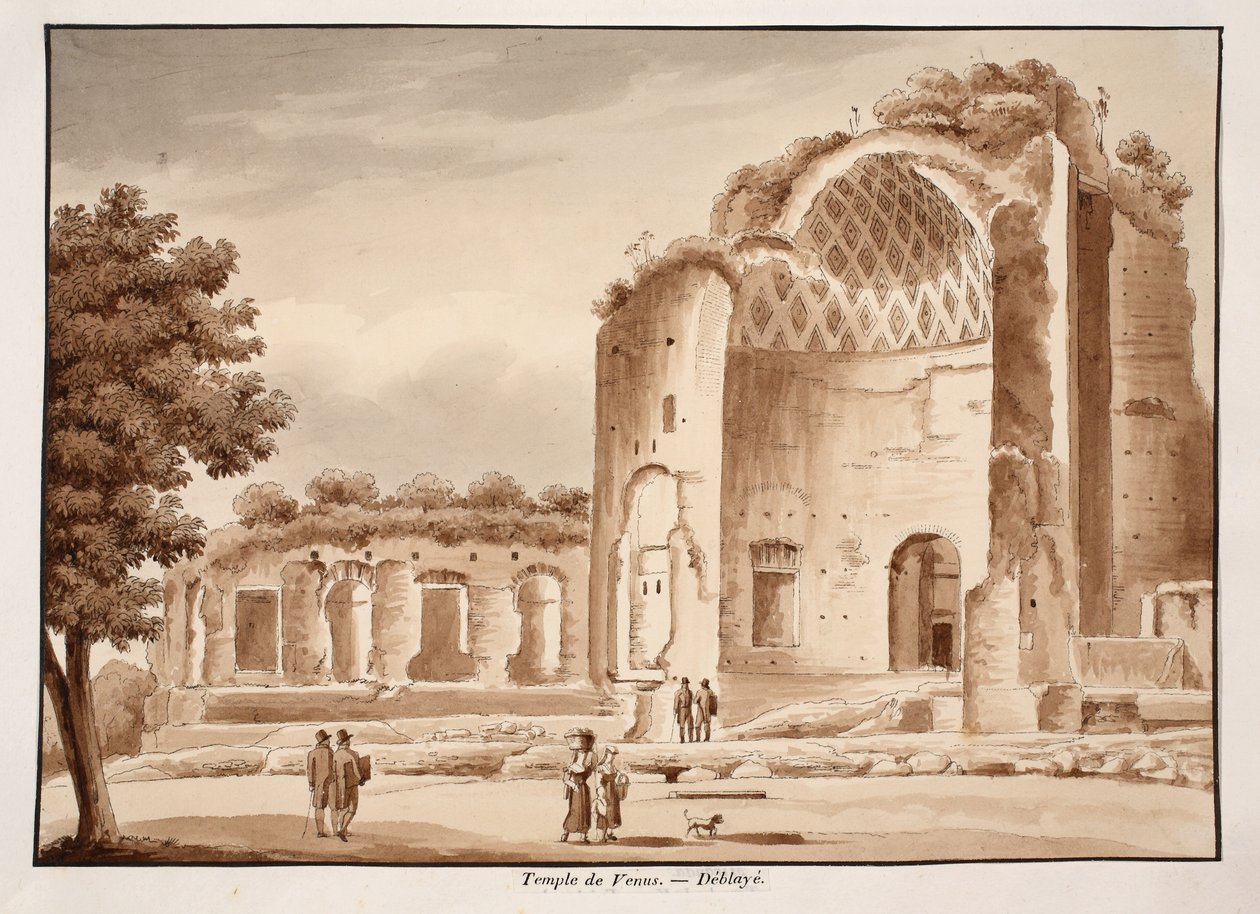 El Templo de Venus después de ser limpiado, 1833 (aguafuerte con lavado marrón) de Agostino Tofanelli