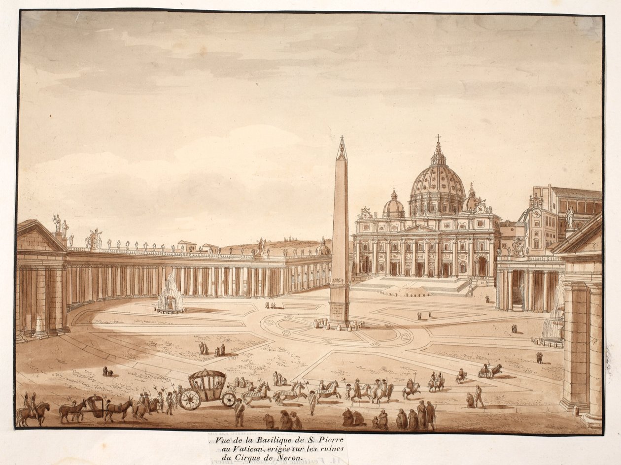 Vista de la Basílica de San Pedro en el Vaticano, construida sobre las ruinas del Circo de Nerón, 1833 de Agostino Tofanelli