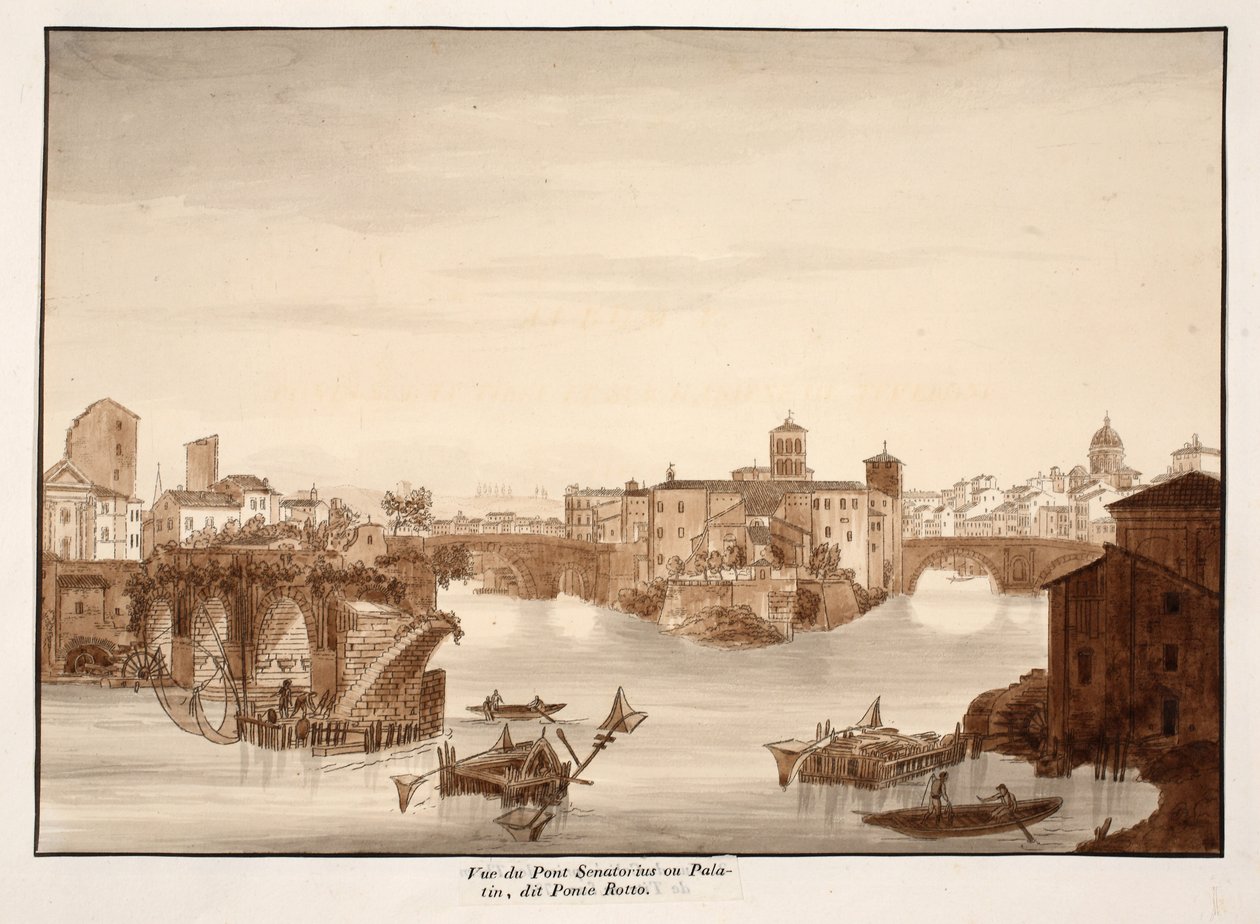 Vista del Puente Palatino o Senatorius, llamado el Ponte Rotto, 1833 de Agostino Tofanelli