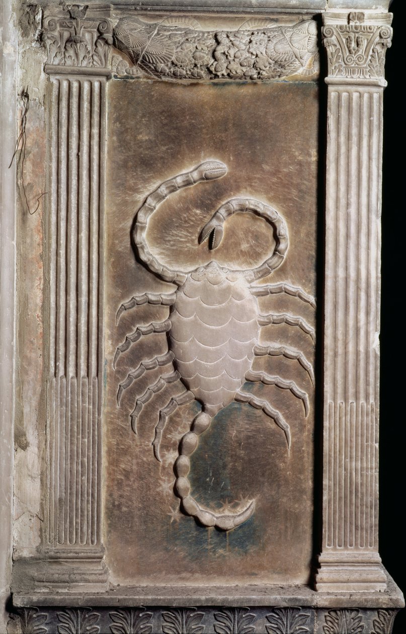 Escorpio representado por el escorpión, de una serie de relieves que representan símbolos planetarios y signos del zodiaco, c.1450 de Agostino di Duccio