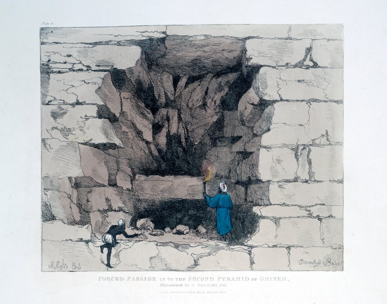 Paso Forzado en la Segunda Pirámide de Guiza, Egipto, 1820 de Agostino Aglio