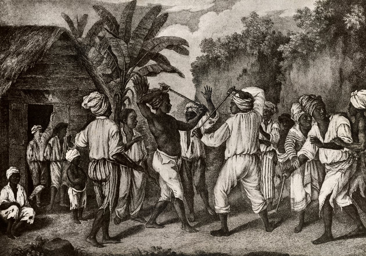 Combate con garrotes entre negros ingleses y franceses en la isla de Dominica, Santo Domingo de Agostino Brunias