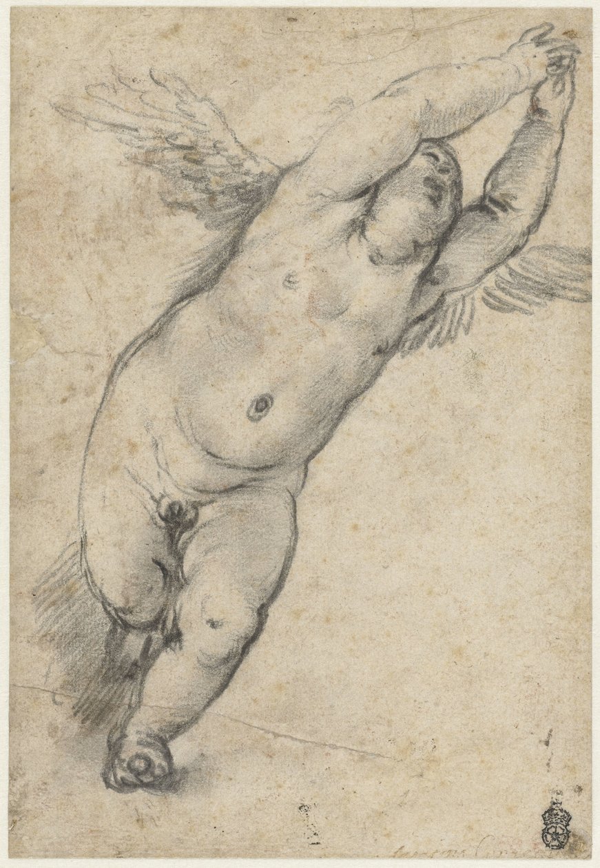 Putto volador con los brazos levantados de Agostino Carracci (attributed to)