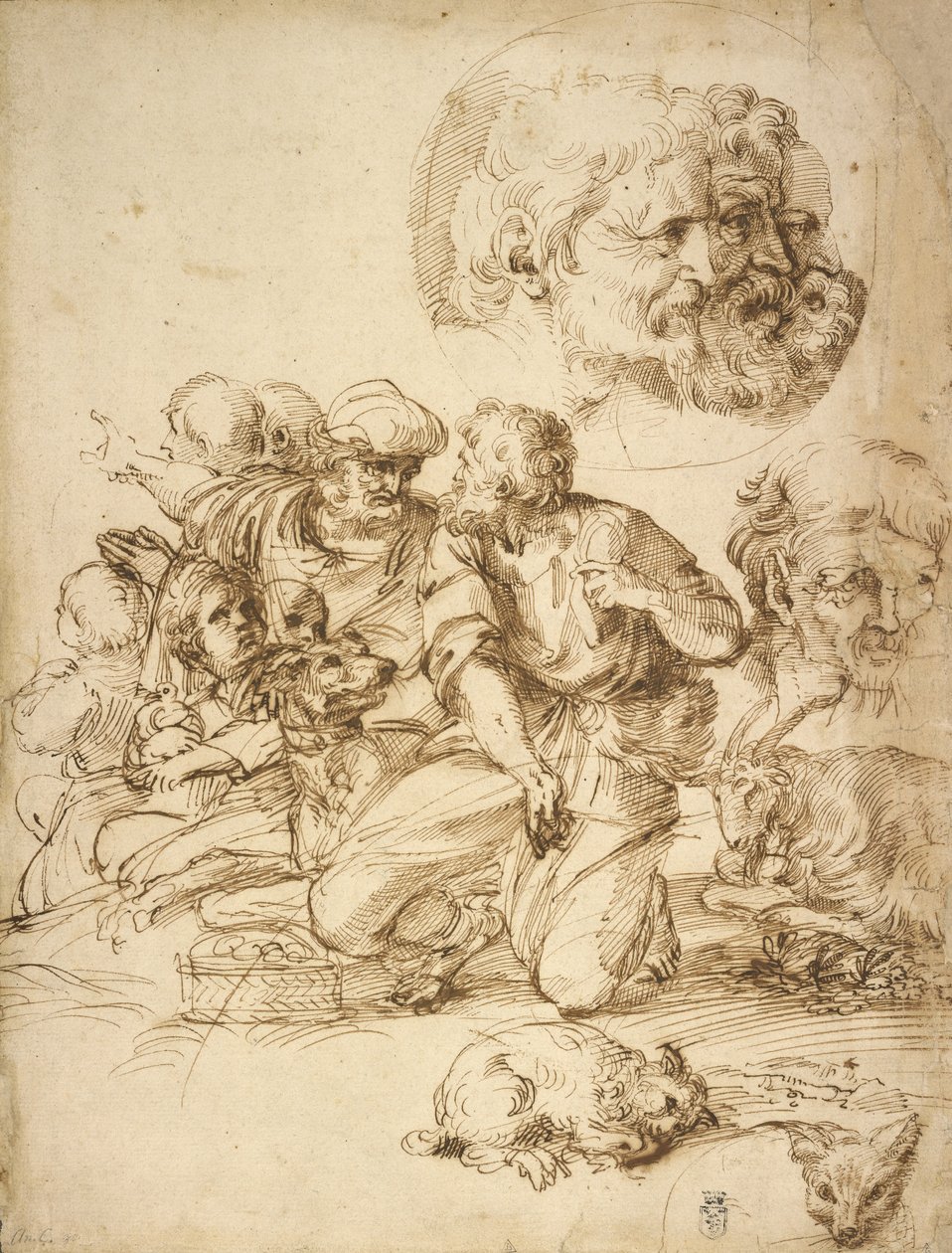 Un grupo de pastores y otros estudios de Agostino Carracci