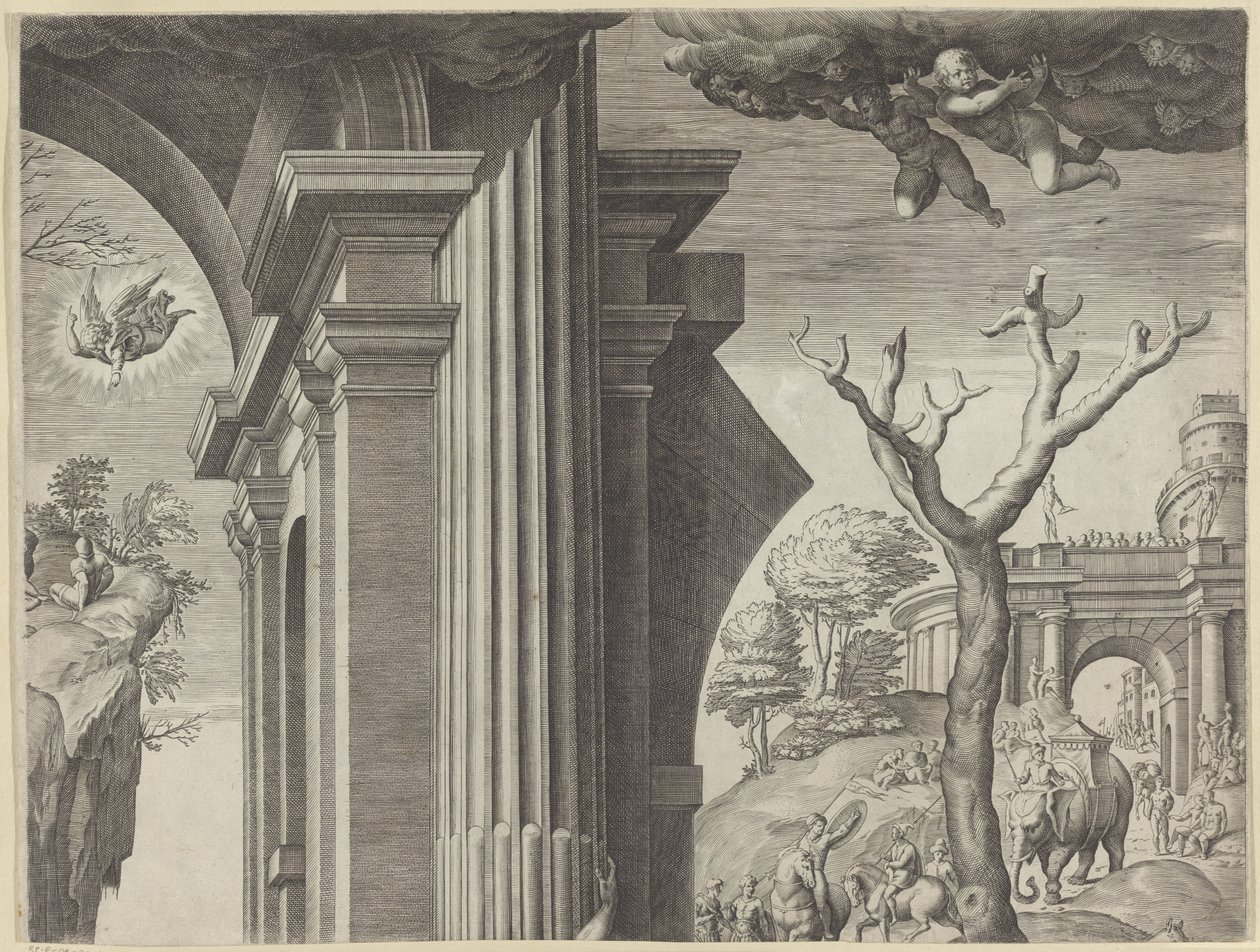 Adoración de los Reyes Magos (sección superior derecha) de Agostino Carracci