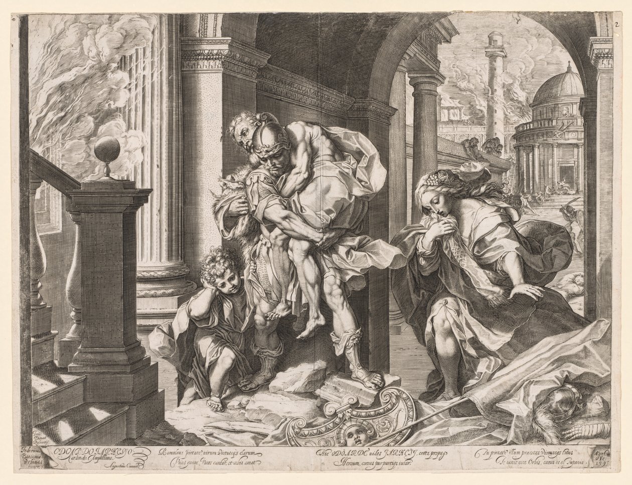 Eneas y su familia huyendo de Troya de Agostino Carracci
