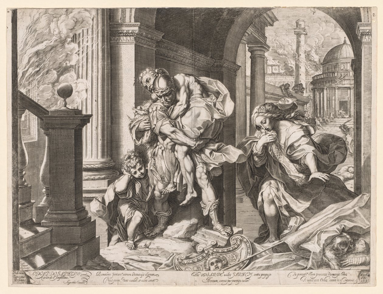 Eneas y su familia huyendo de Troya de Agostino Carracci