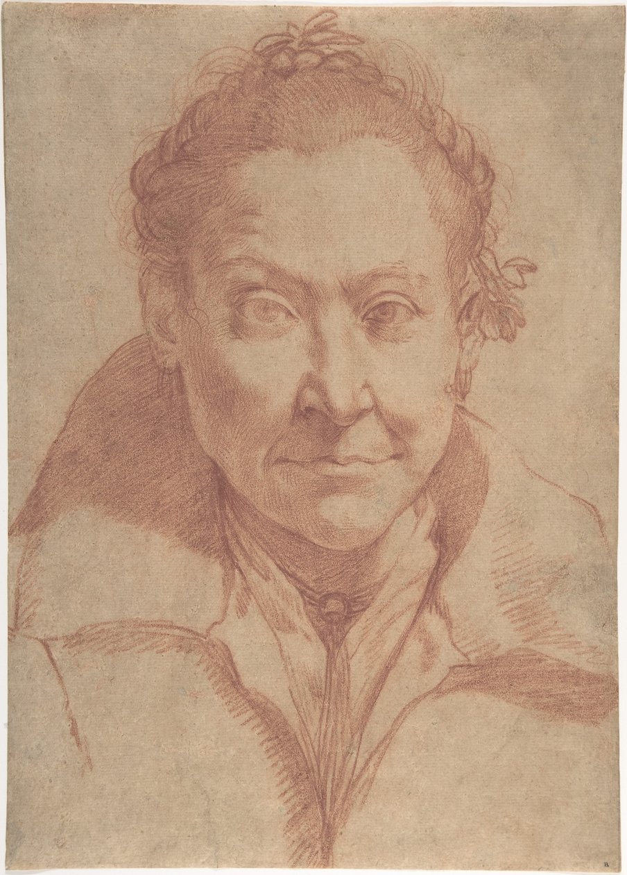 Retrato de busto de una mujer (anverso); estudio de busto de una joven (reverso) de Agostino Carracci