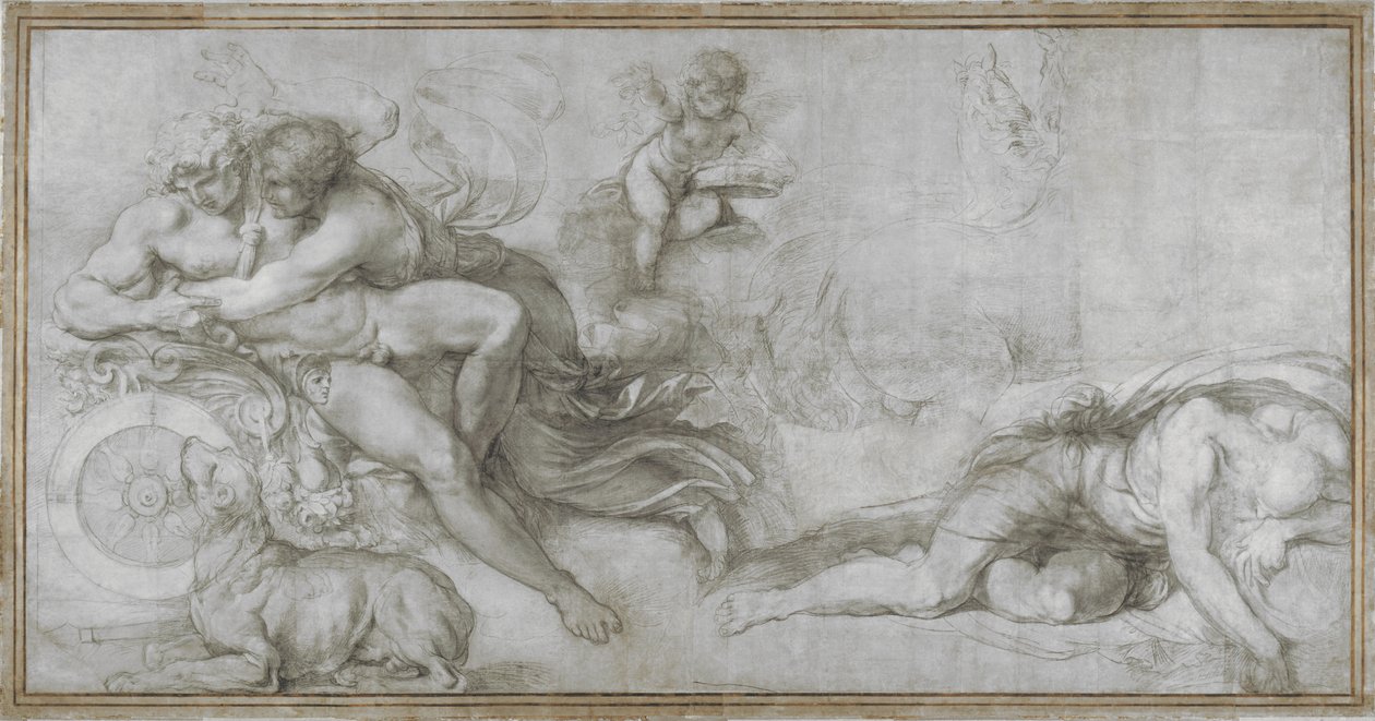 Céfalo llevado por Aurora en su carro Boceto para un fresco en la Galería del Palazzo Farnese, Roma, c. 1599 de Agostino Carracci