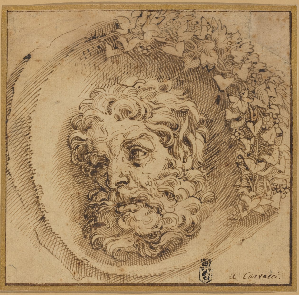 Cabeza de un fauno en un medallón cóncavo de Agostino Carracci