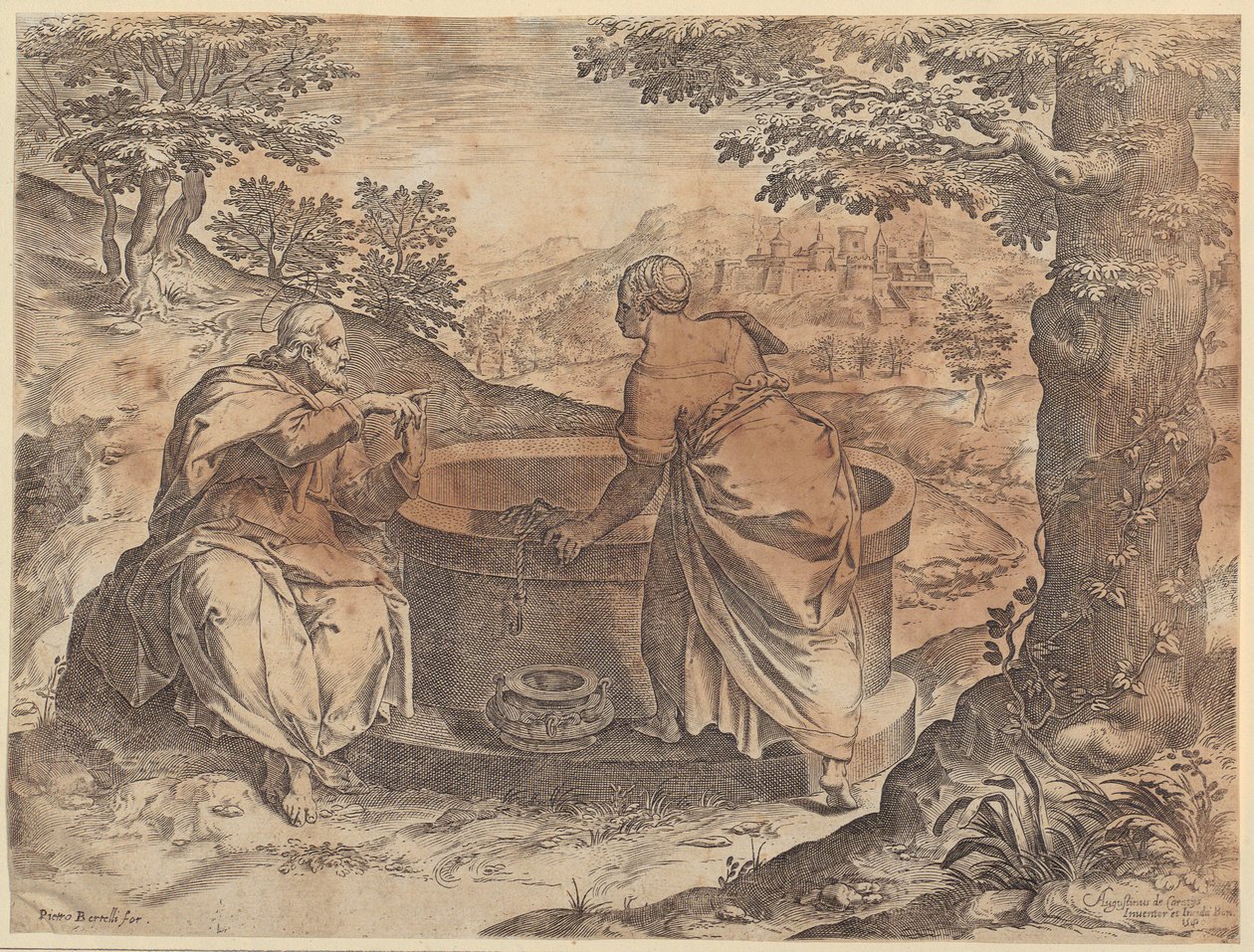 Jesús y la samaritana de Agostino Carracci