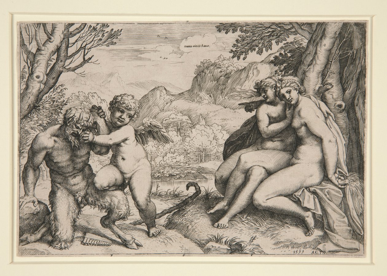 Pan sometido por Cupido de Agostino Carracci