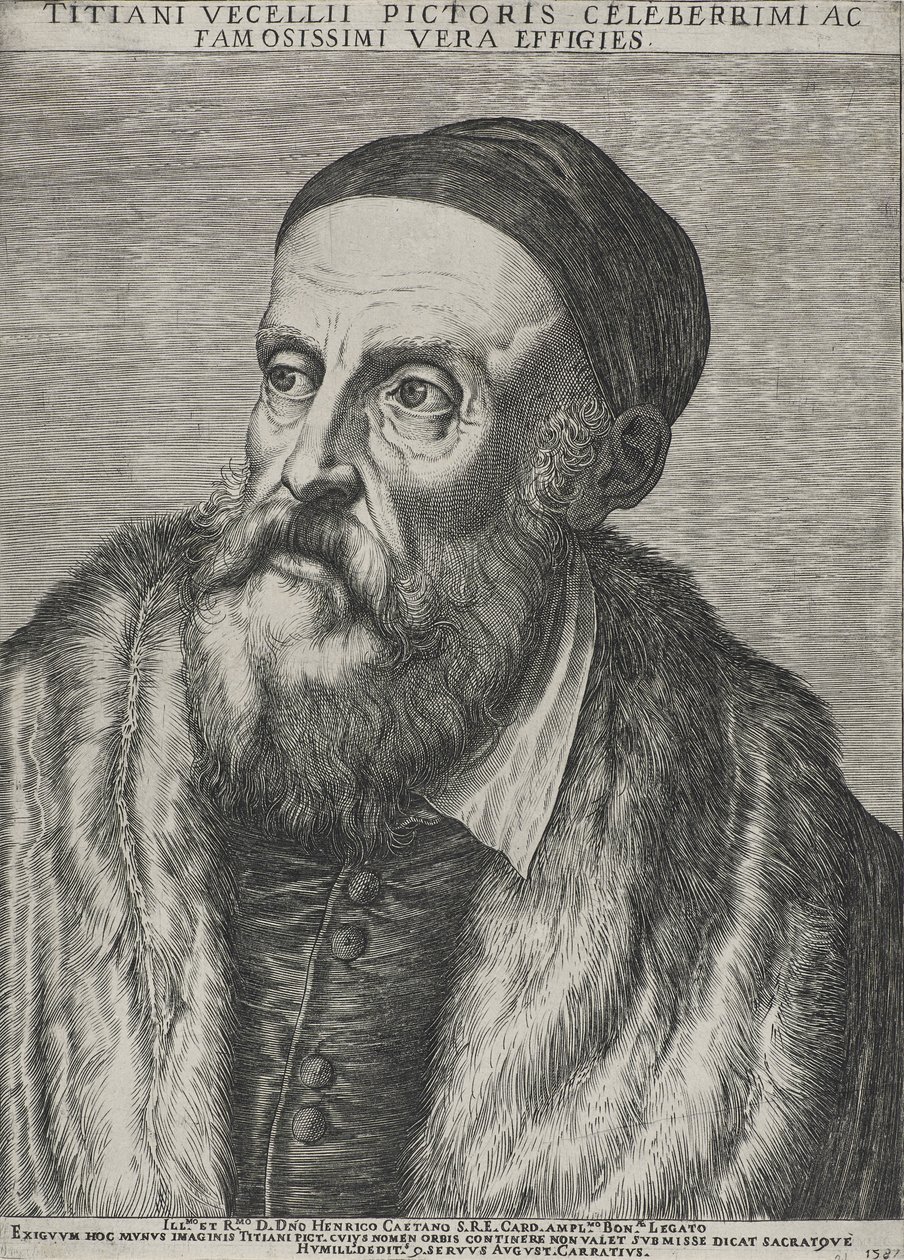 Retrato de Tiziano, 1587 (grabado en papel verjurado con marca de agua) de Agostino Carracci