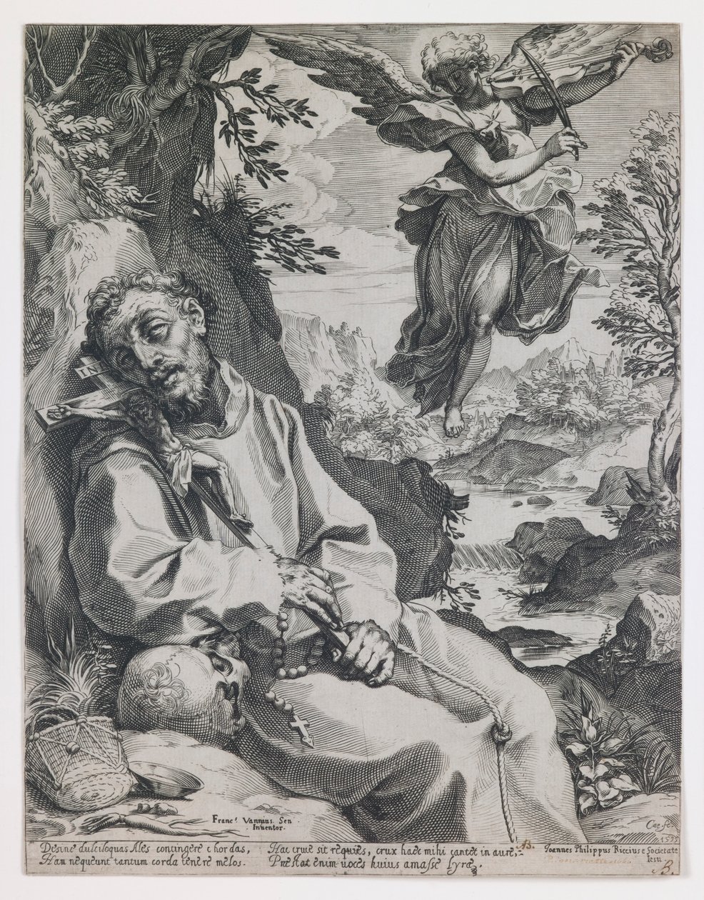 San Francisco consolado por el ángel músico de Agostino Carracci