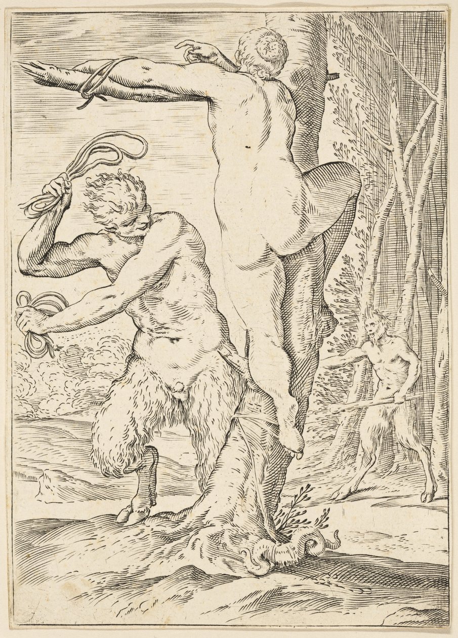 Sátiro azotando a una ninfa, c.1590-95 de Agostino Carracci
