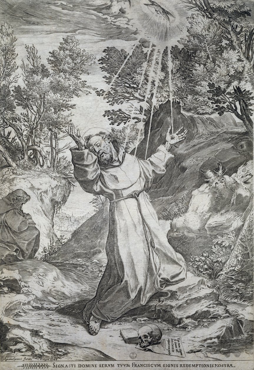 La estigmatización de San Francisco en el monte La Verna (1224) de Agostino Carracci