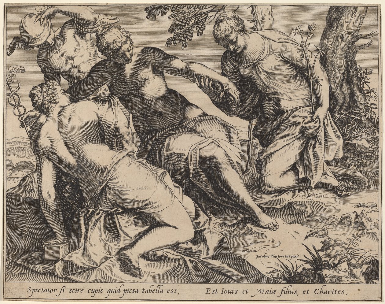 Mercurio y las tres Gracias de Agostino Carracci after Jacopo Tintoretto