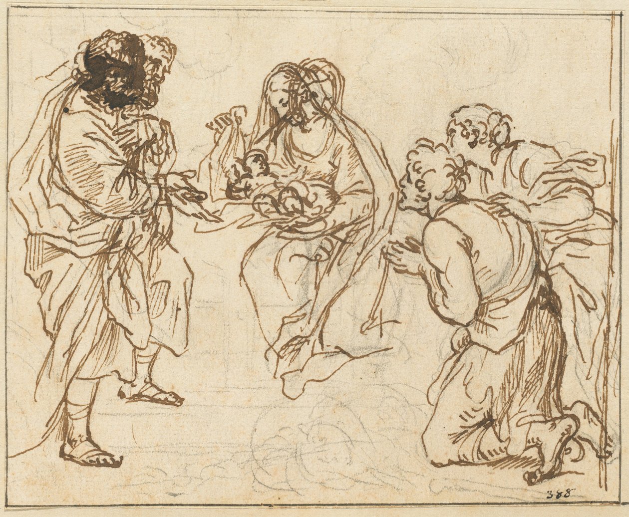 La Adoración de los Pastores (tiza negra con tinta marrón sobre papel verjurado) de Agostino Masucci