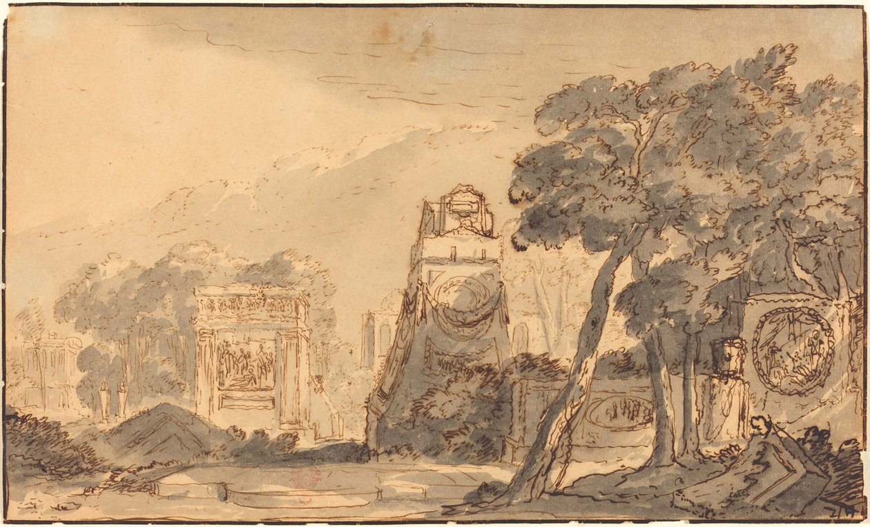 Paisaje con tumbas antiguas de Agostino Mitelli
