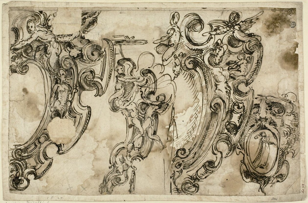 Bocetos de motivos decorativos (anverso); Boceto de motivo decorativo (reverso) de Agostino Mitelli